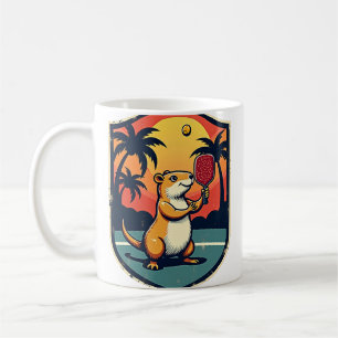Capybara Pickleball Club Retro Logo Sunset Palm Tr Coffee Mug