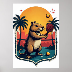 Capybara Pickleball Club Retro Logo Tee Sticker Ca Poster