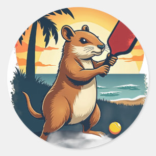 Capybara Pickleball Club Retro Sports Logo Capybar Classic Round Sticker