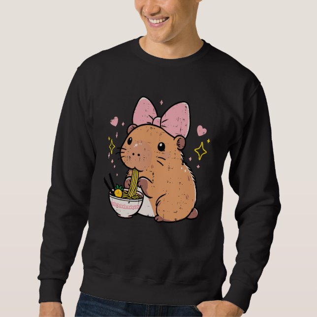 Capybara Pink Bow Eating Ramen Cute Capy Women Gir Sweatshirt (Front)