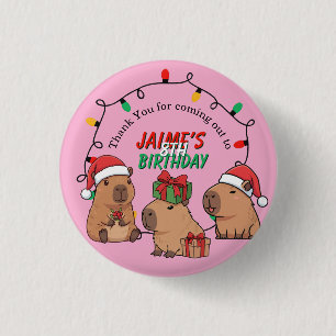 Capybara Pink Christmas Holiday Birthday 3 Cm Round Badge