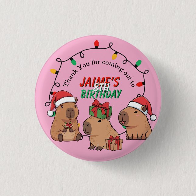 Capybara Pink Christmas Holiday Birthday 3 Cm Round Badge (Front)