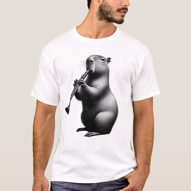 Capybara Playing Clarinet Clarinetist Clarinet T-Shirt (Front)