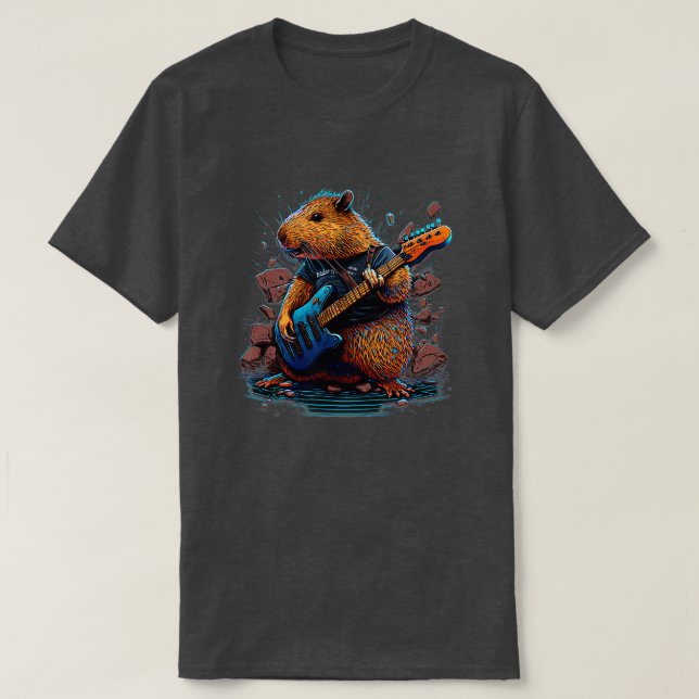 Capybara Playing Electric Guitar Rock   4  T-Shirt (Design Front)