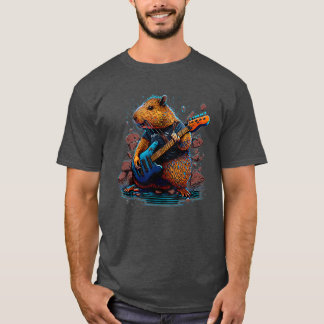 Capybara Playing Electric Guitar Rock   4  T-Shirt