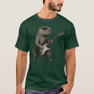 Capybara Playing Guitar Rock n Roll Gift Men Women T-Shirt