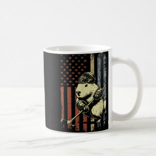 Capybara Playing Hockey American Flag Capybara Hoc Coffee Mug
