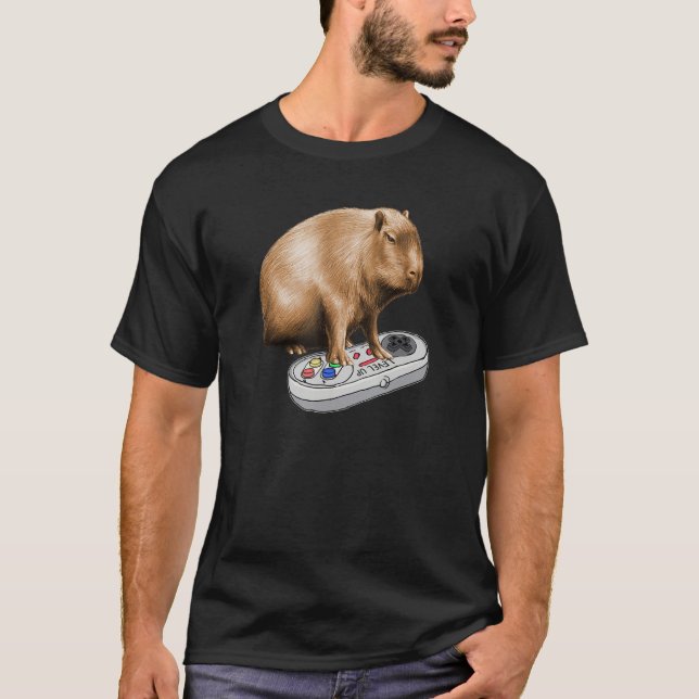 Capybara Playing Video Game Wildlife Animal Capyba T-Shirt (Front)
