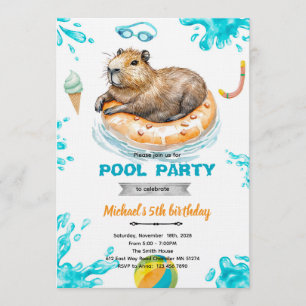 Capybara Pool Party Birthday Invitation