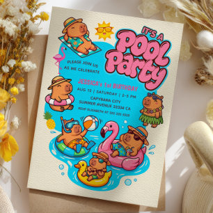 Capybara Pool Party Vibrant Summer 1st Birthday  Invitation