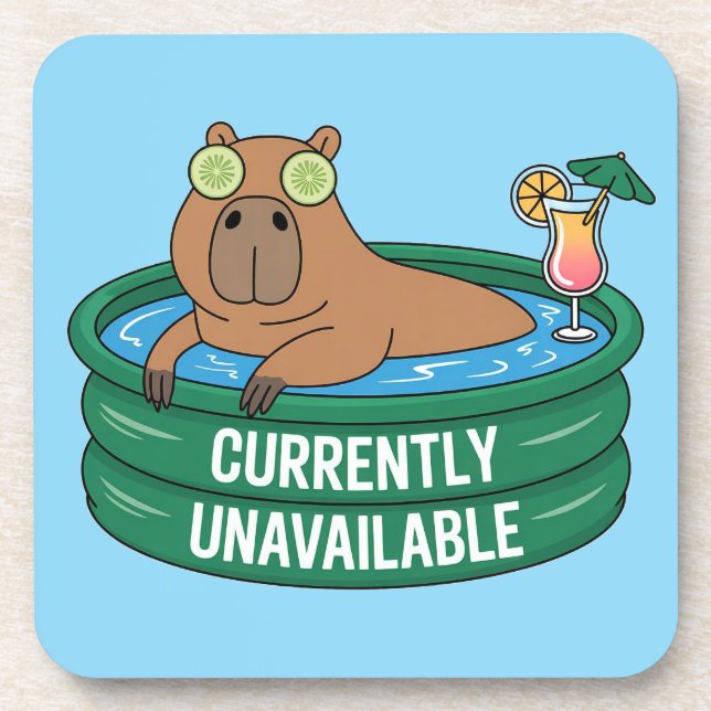 Capybara Pool Relaxation Typography Graphic Coaster (Front)