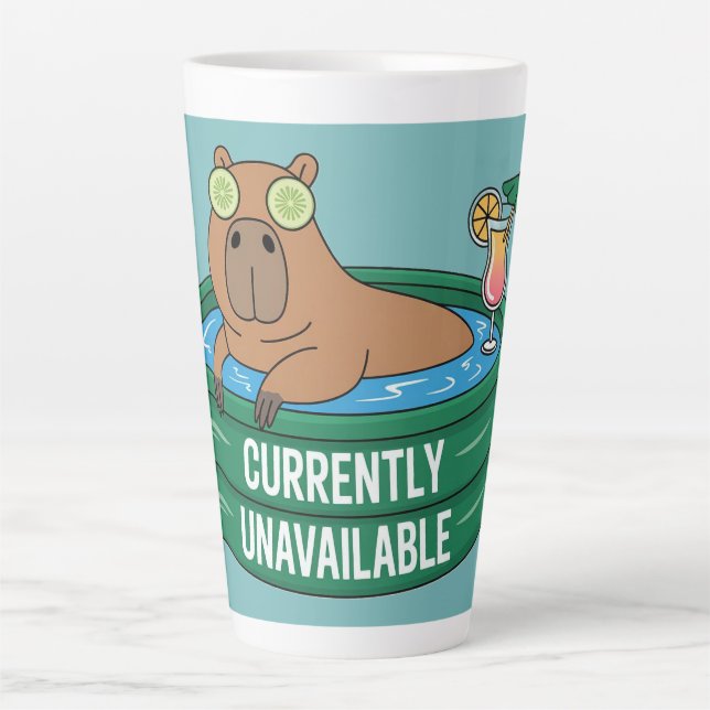 Capybara Pool Relaxation Typography Graphic Latte Mug (Front)