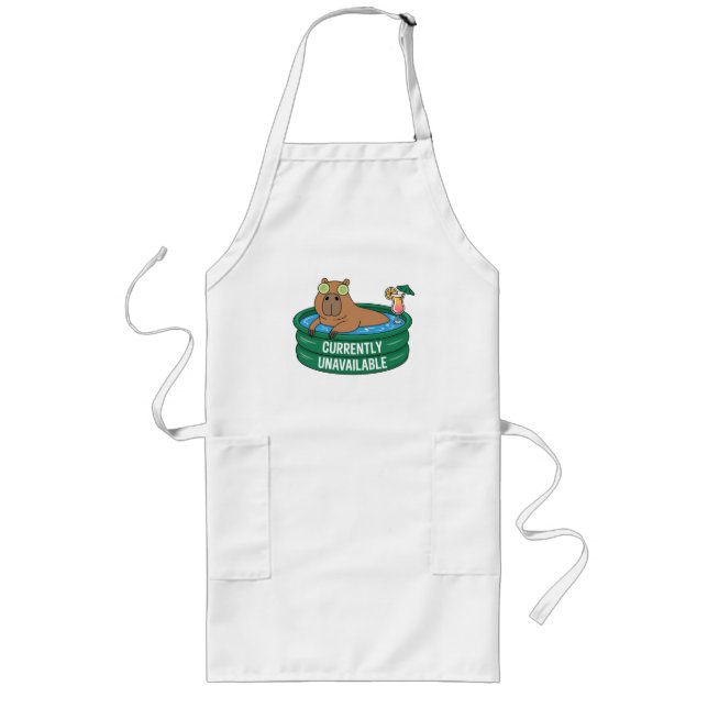 Capybara Pool Relaxation Typography Graphic Long Apron (Front)