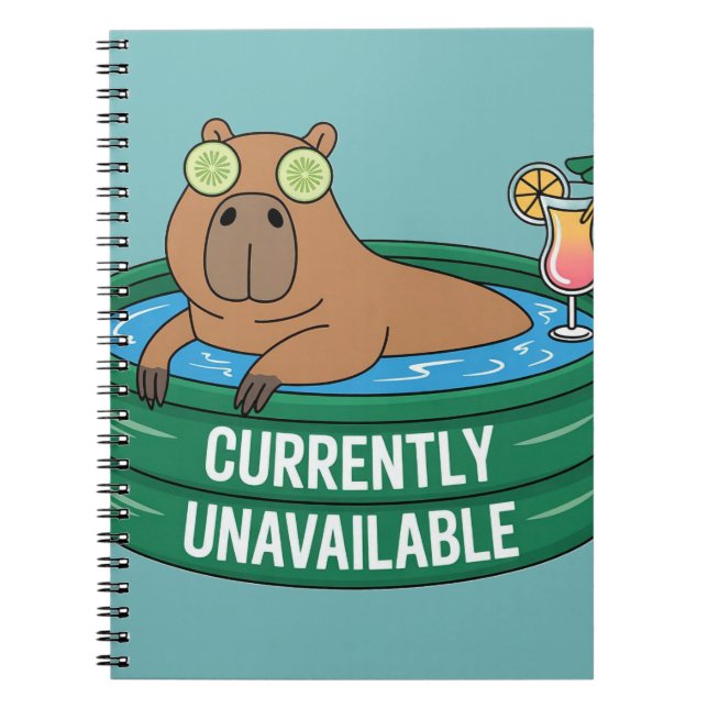 Capybara Pool Relaxation Typography Graphic Notebook (Front)