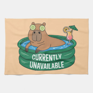 Capybara Pool Relaxation Typography Graphic Tea Towel