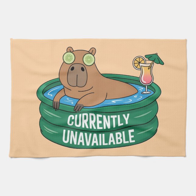 Capybara Pool Relaxation Typography Graphic Tea Towel (Horizontal)
