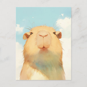 Capybara Portrait with Sunny Blue Sky and Clouds Postcard