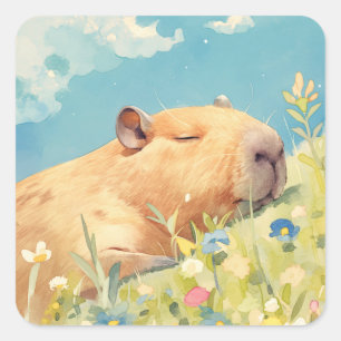 Capybara Power Nap Square Sticker