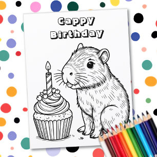 Capybara Pun Birthday   Colouring Page