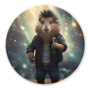 Capybara Punk Rock Singer, Ceramic Knob