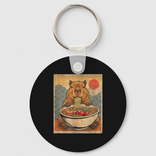 Capybara Ramen Japanese Funny Graphic Kawaii Anime Key Ring (Front)