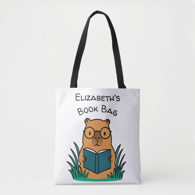 Capybara Reading Book Tote Bag (Front)