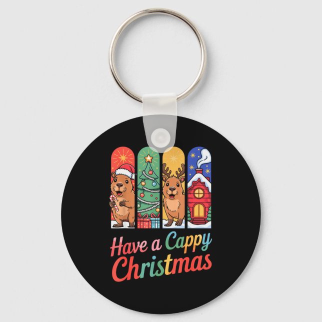 Capybara Reindeer Xmas Have A Capy Christmas  Key Ring (Front)