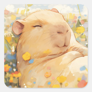 Capybara Resting in Peaceful Pastures Square Sticker
