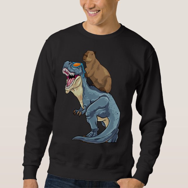 Capybara Riding Dinosaur Rex Capibara Dino Rodent  Sweatshirt (Front)