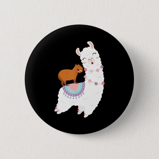 Capybara Riding Llama Funny Capybara Cute Gift Ide 6 Cm Round Badge (Front)
