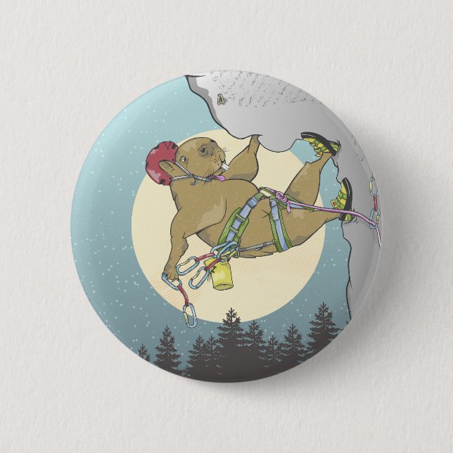 Capybara rock climbing 6 cm round badge (Front)