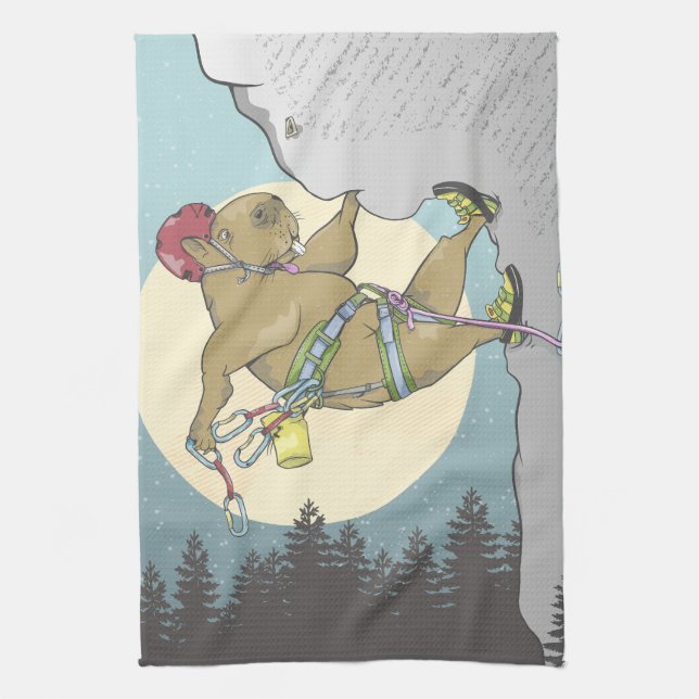 Capybara rock climbing tea towel (Vertical)