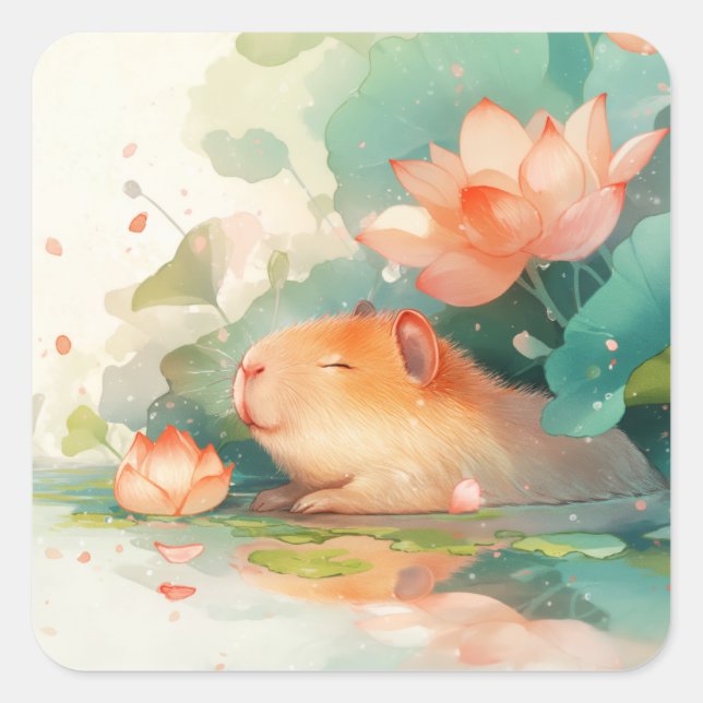 Capybara’s Lotus Sanctuary Square Sticker (Front)