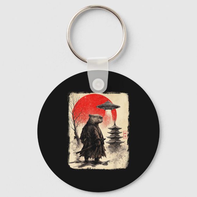Capybara Samurai Retro Ufo Japanese Warrior Tenshu Key Ring (Front)