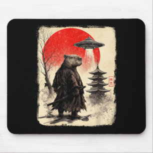 Capybara Samurai Retro Ufo Japanese Warrior Tenshu Mouse Pad