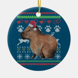Capybara Santa-Claus Ugly Christmas Sweater Holida Ceramic Ornament