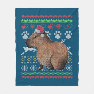Capybara Santa-Claus Ugly Christmas Sweater Holida Fleece Blanket