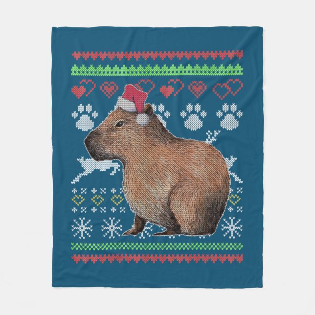 Capybara Santa-Claus Ugly Christmas Sweater Holida Fleece Blanket (Front)