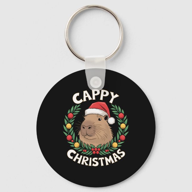 Capybara Santa Clause Christmas Funny Cappy Christ Key Ring (Front)
