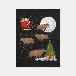 Capybara Santa Sleigh Flying Funny Magical Christm Fleece Blanket