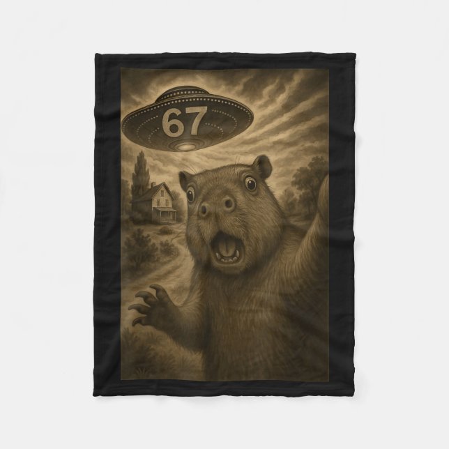 Capybara Selfie 67 Meme Six Seven Funny Ufo  Fleece Blanket (Front)