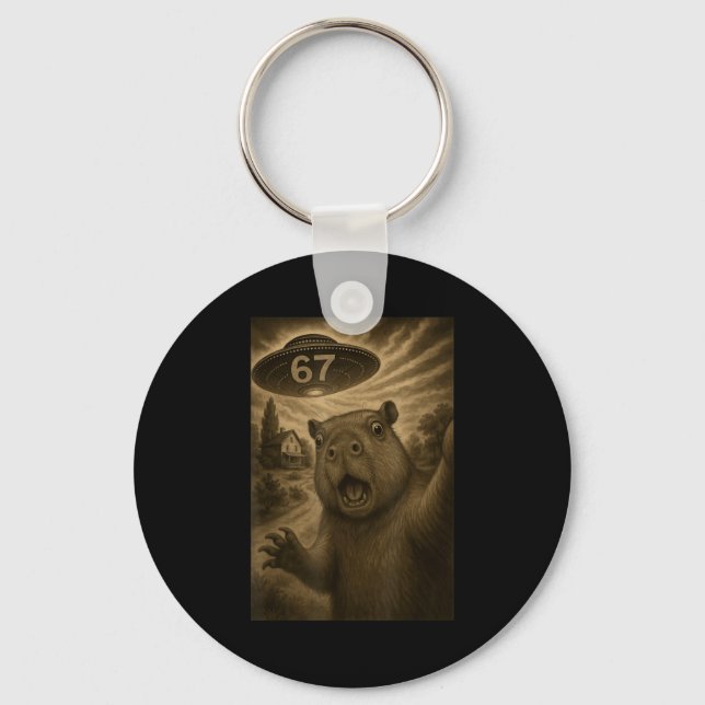 Capybara Selfie 67 Meme Six Seven Funny Ufo  Key Ring (Front)