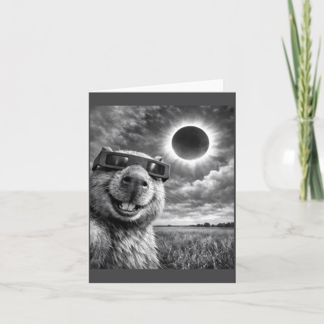 Capybara Selfie Funny Animal Solar Eclipse Graphic Card (Front)