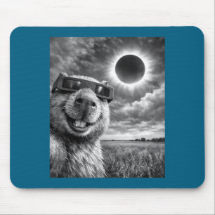 Capybara Selfie Funny Animal Solar Eclipse Graphic Mouse Pad