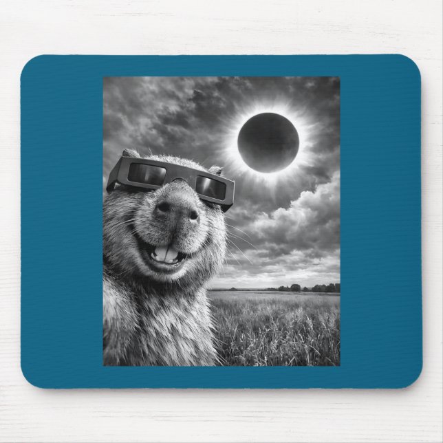 Capybara Selfie Funny Animal Solar Eclipse Graphic Mouse Pad (Front)