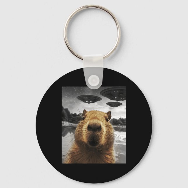 Capybara Selfie Funny Xmas Animal Graphic Capybara Key Ring (Front)