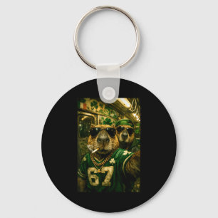 Capybara selfie st. patrick's day hip hop gangster key ring