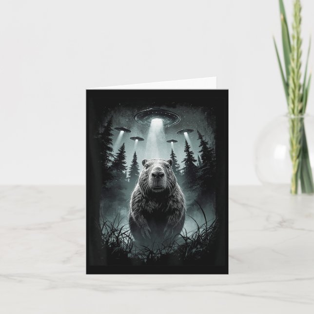 Capybara Selfie With Alien Ufo Funny Capybara Gift Card (Front)