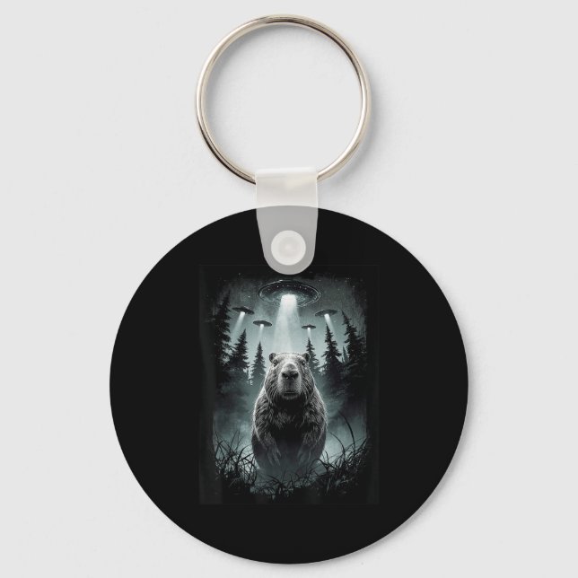 Capybara Selfie With Alien Ufo Funny Capybara Gift Key Ring (Front)