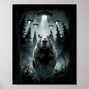 Capybara Selfie With Alien Ufo Funny Capybara Gift Poster